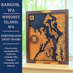 Bangor Bremerton Whidbey Island Seattle Mappa epossidica Marina Sottomarino Regalo Marina Pilota Regalo Ufficiale di guerra di superficie Pensionamento militare Marina PCS