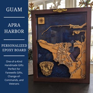 Mapa de epoxi personalizado de Guam Art, arte de pared de la Marina, regalo de jefe de la Marina, regalo de despedida de jubilación militar, regalo de veterano de la Marina, regalo de esposa de la Marina, PCS de la Marina