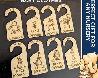 Winnie-the-Pooh Baby Clothes Hangar Age Category Closet Organizer, Perfect Nursery Addition Gift Baby Shower Classic British Pooh