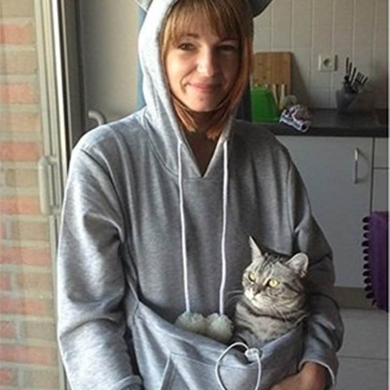 cat carrying hoodie