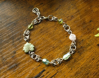 Fairycore Garden Bracelet – Handmade Nature Inspired Czech Glass Bead Jewelry