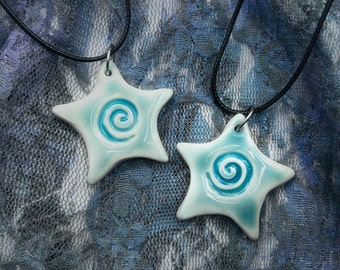 Spiral Star Polymer Clay Necklaces, ceramic style