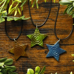 Spiral Star Necklace - Handmade Polymer Clay Star Pendant, Earthy Boho Necklace, Whimsigoth Jewelry, Spiral Jewelry