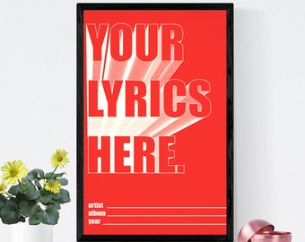 Customised lyric print / Personalised song poster / Wall Art / Wall Decor / Typographic