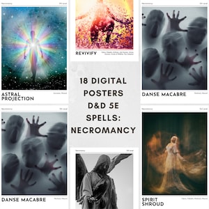 Set of 18 Dungeons and Dragons Necromancy Spell Posters - Digital Download - Wall Decor, Game Room, Minimalistic Design, D&D