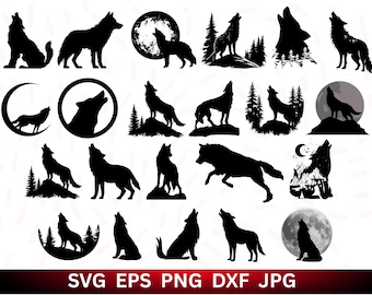Ylande varg SVG: Skogsdjur silhuett Clipart (Kommersiellt bruk, direktnedladdning