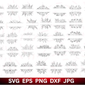 Split Floral Frame Svg, Floral Border Svg, Floral Monogram Clipart, Flower Border Svg, Split Monogram, Floral Wedding, Digital Download