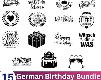 German Birthday Plotter File Svg Bundle, Birthday Sayings, German Svg, Birthday Svg, Birthday Quotes,Birthday Shirt Svg, Cricut Cut Files