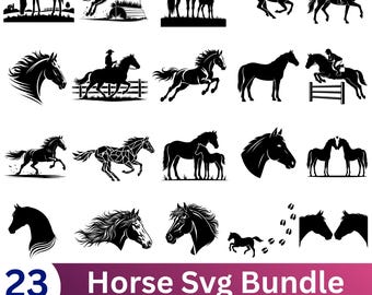 Paardensilhouet SVG-bundel: Clipart, Vector, Snijbestanden (Digitale download)