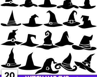 Witch Hat SVG Bundle, Grayscale Halloween Clipart (Digital Download)