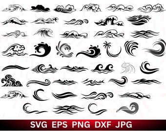 Paquete SVG de olas del océano: archivos de corte de Cricut, imágenes prediseñadas (descarga digital)