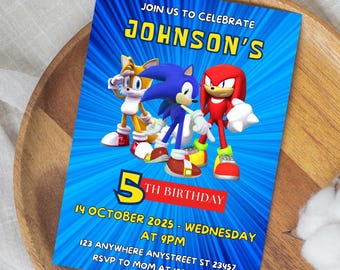 Sonic Birthday Invitation: Knuckles & Tails Party, Editable Template (Digital Download)