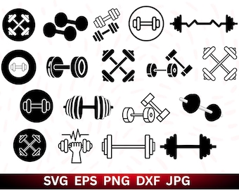 Gym Silhouette SVG-bundel: halter, halter, crossfit (digitale download)