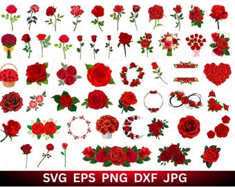 Rose SVG Bundle: Vector Red Roses, Silhouette Clipart (Digital Download)