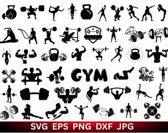 Sportschool SVG-bundel: fitness-clipart, ontwerpen voor halters en trainingen (digitale download)
