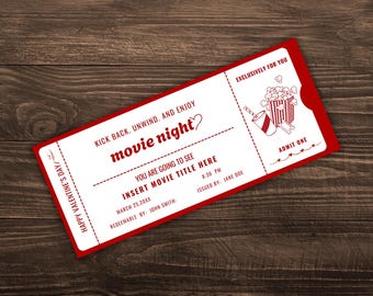 Printable Movie Gift Tickets: Cinema Birthday Party Reveal (Canva Template, Instant Download)