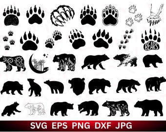 Grizzly Bear SVG Bundle: Woodland Bear Head Cut Files (Commercial Use, Digital Download