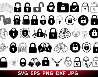 Lock SVG Bundle: Padlock & Heart Lock Clipart (Digital Download)