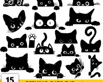 Peeking Cat Breeds SVG Bundle: Laser Cut Pet Silhouettes (Commercial Use)