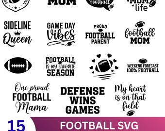 Football Mom SVG Bundle, 15 Designs for Cricut, Silhouette (Digital Download)