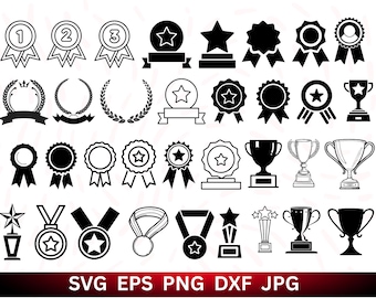 Lot de prix SVG : trophée, médaille, fichiers coupés en ruban (téléchargement numérique)