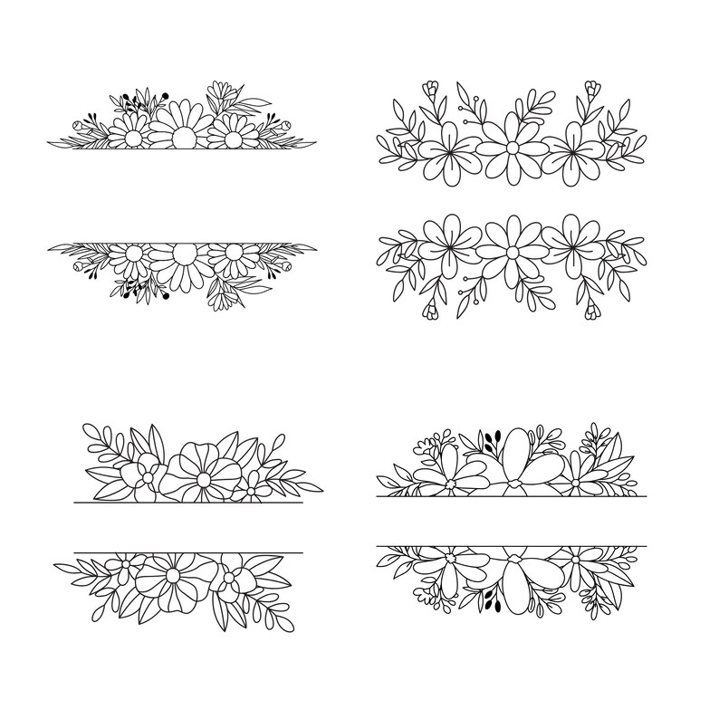 Floral Frame SVG: Split Monogram Border Clipart (digital Download) - Etsy