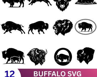 Bison Buffalo SVG Bundle | Silhouette Clipart (Digital Download)