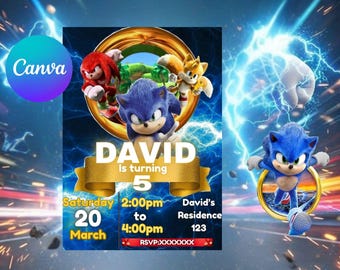 Sonic Birthday Invitation-For Kids Party, Super Hedgehog Boys Party Invite, Editable Sonic Invite Template,Digital Download,Instant Download