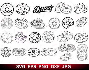Donut Outline SVG: Dessert Clipart, Food Vector (Digital Download)