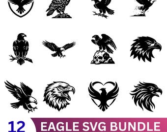 Eagle SVG Bundle, Bald & Flying Eagles, eagle head Clipart, PNG Cut Files