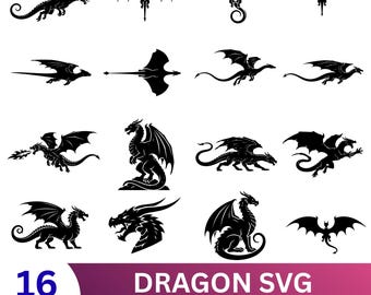Dragon SVG Bundle, Vector Clipart, Silhouette Designs (Digital Download)