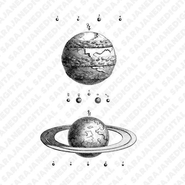 Planets astronomy Saturn Jupiter PNG SVG, vintage illustration sketch, clip art, hand drawn, Vector, Transparent Background, sticker