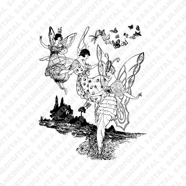Fairies magical pixies fantasy butterfly PNG SVG, vintage illustration sketch, clip art, hand drawn, Vector, Transparent Background, sticker