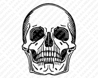 Human skull bones Halloween spooky PNG SVG, vintage illustration sketch, clip art, hand drawn, Vector, Transparent Background, sticker