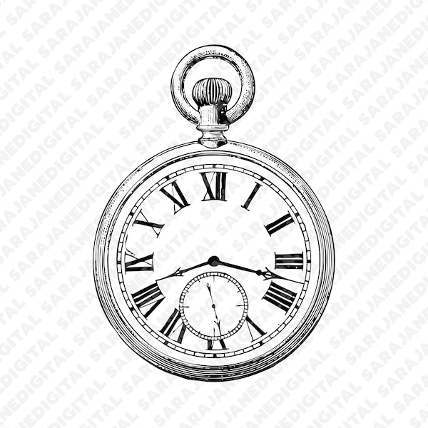 Pocket watch time timer PNG SVG, vintage illustration sketch, clip art, hand drawn, Vector, Transparent Background, sticker