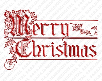 Merry Christmas festive greeting red PNG SVG vintage illustration sketch clip art hand drawn Vector, Transparent Background, sticker