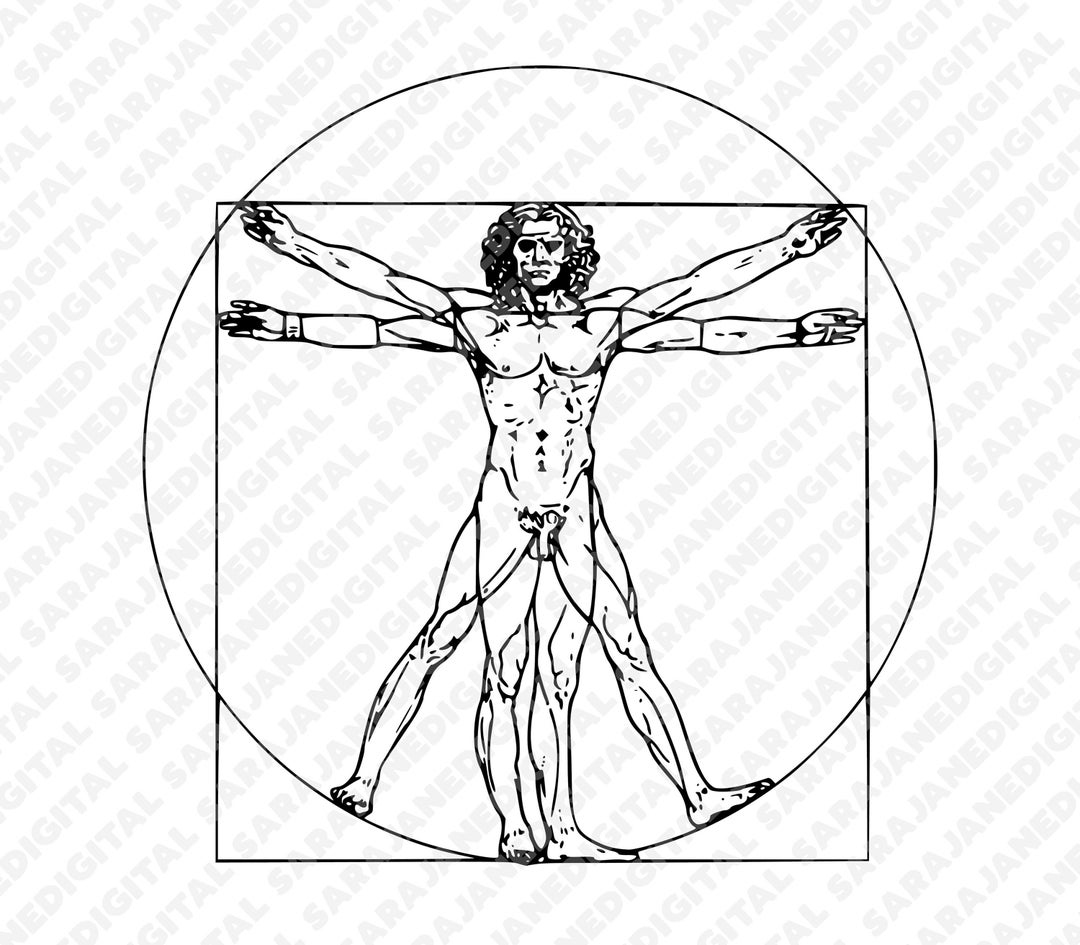 Leonardo Da Vinci Vitruvian Man Anatomy Artist PNG SVG, Vintage Illustration, Clip Art, Hand