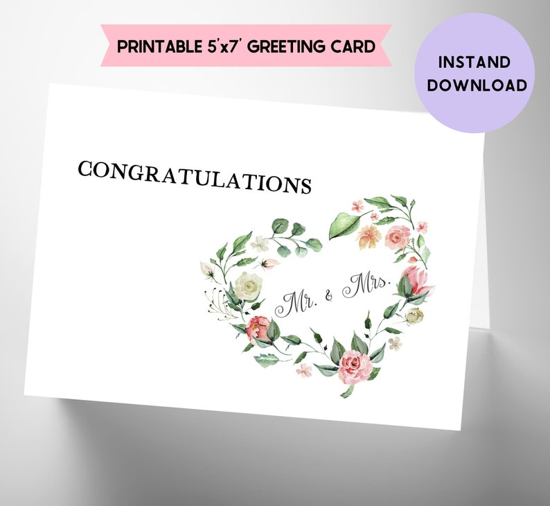 Floral Mr &amp; Mrs Printable Congratulations Card Bridegroom - Etsy