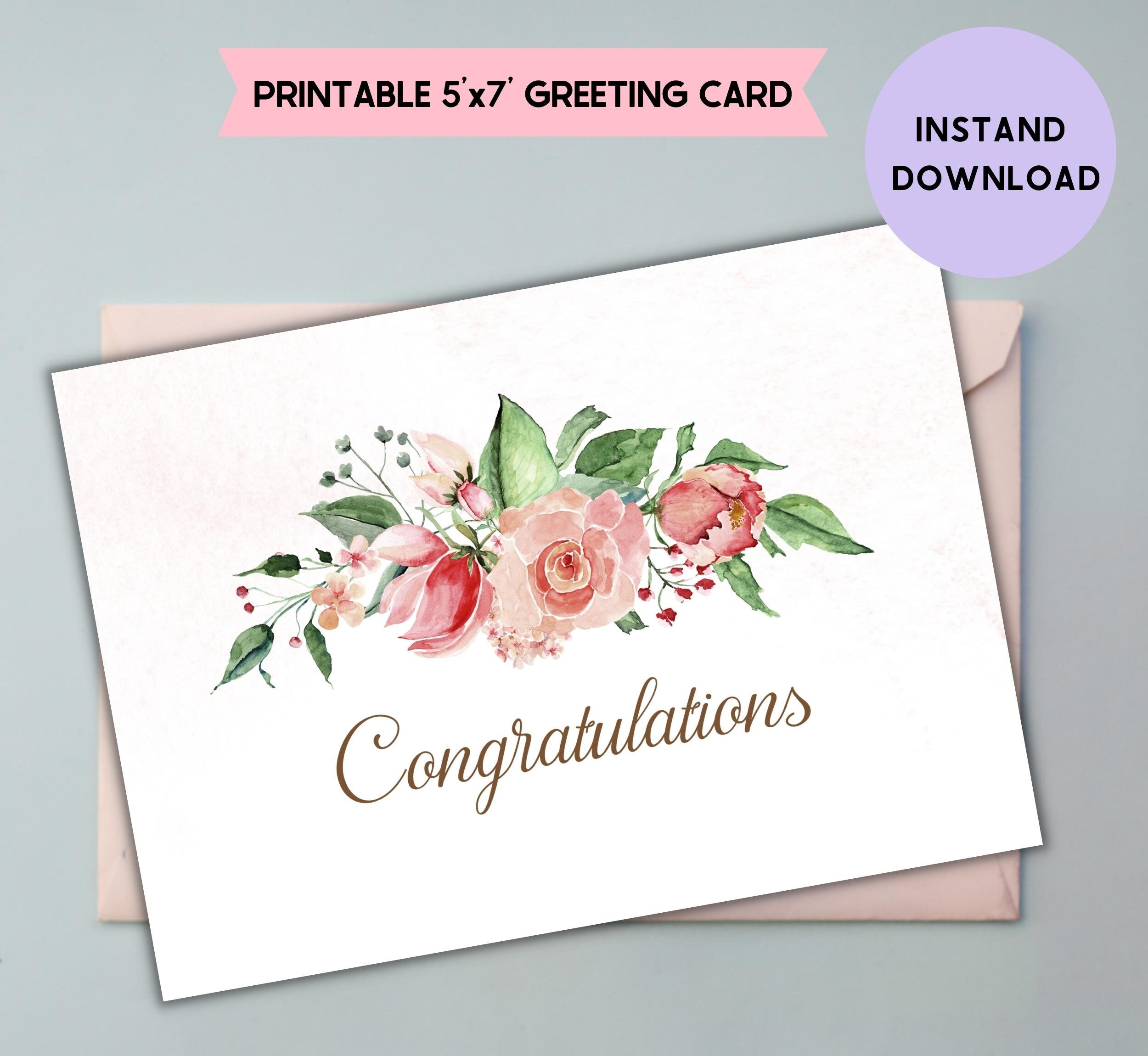 Floral Congratulations Printable Card, Congrats Card Minimal, Graduate ...