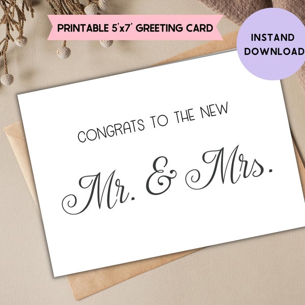 Mr&Mrs Printable Congratulations Card, BrideGroom Card, Wedding GiftCard, Newlyweds Card, Instant Download