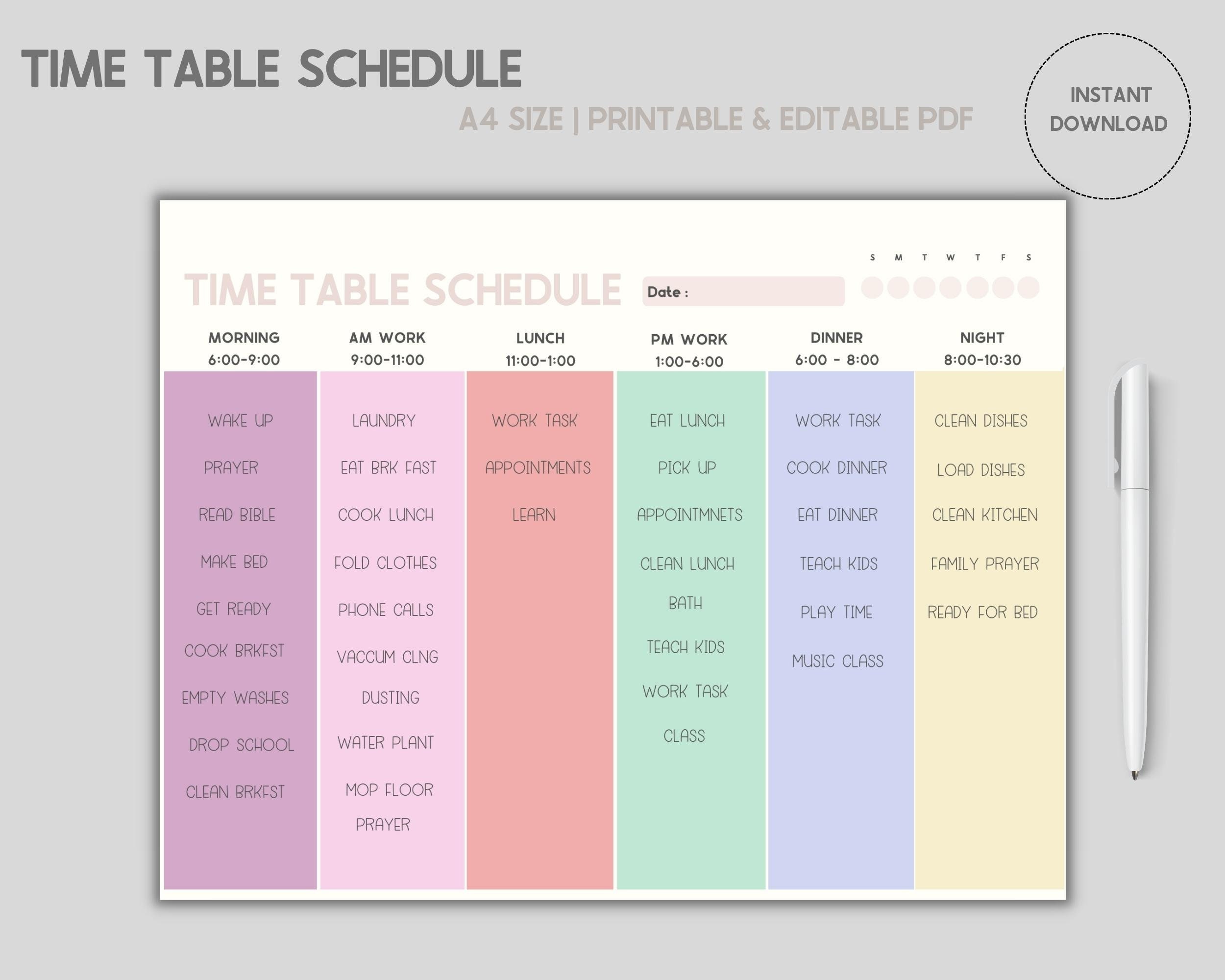 Timetable / Block Schedule, Day Planner, Editable Cleaning Checklist ...