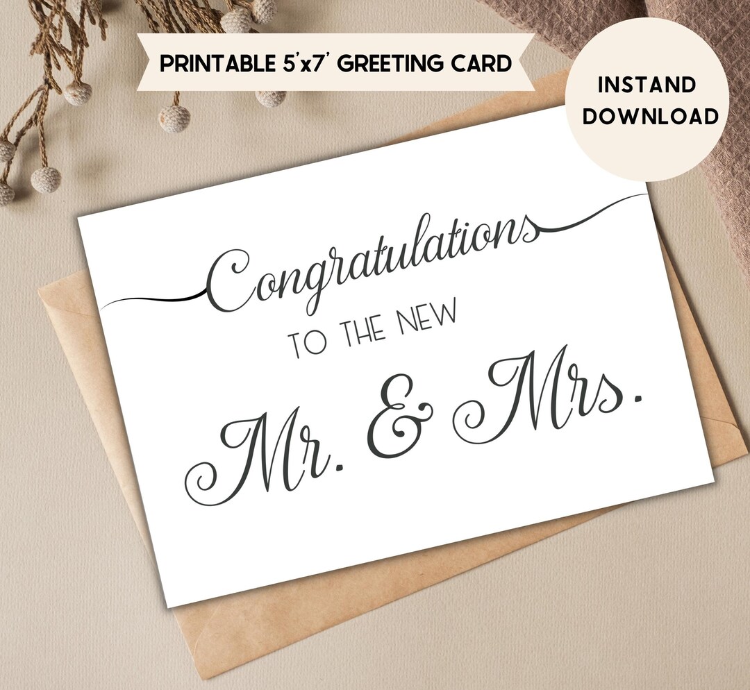 Mr &amp; Mrs Printable Congratulations Card, Bridegroom Card, Wedding ...