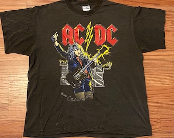 Vtg 1986 AC/DC Who Made Who Concert T-shirt Black L 80s ACDC Angus