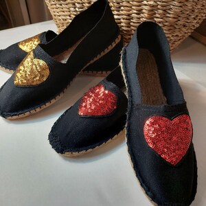 Designer espadrilles with glitter hearts