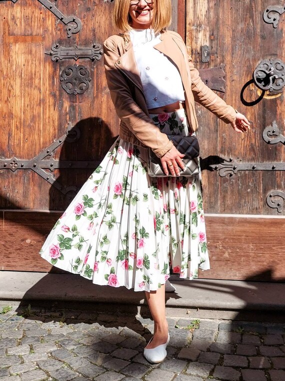 Pleated Skirt Pleated Midi Skirt Women s Skirts Floral Skirt Etsy
