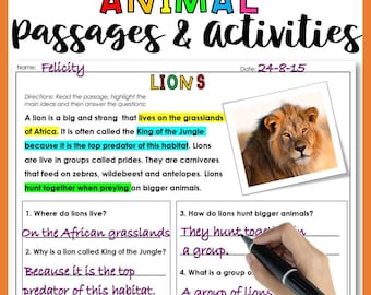 2nd Grade Animal Reading Comprehension Worksheets: Fluency Practice (Printable/Digital)