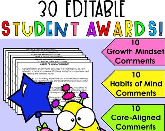 Student Award Comments for Teachers