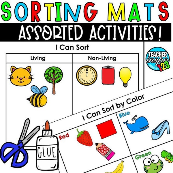 Shapes Pictures Sorting Activity Printable, Sort by Shape, Objects, Animal Categories, Kindergarten, PreK, 1st Grade, 2nd Grade Activity