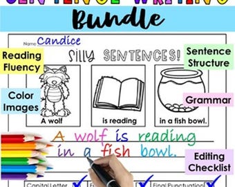 Sentence Writing Worksheets: First Grade Sentence Building (Instant Download)