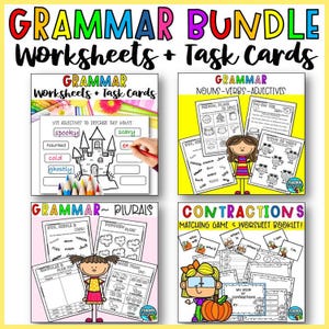 Grammar Worksheets, Parts of Speech, Adjectives Nouns and Verbs Sorting Activity BUNDLE 1st- 3rd Grade